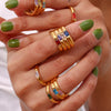 Gold Plated Shiny 12 Colors Birthstone Ring Stainless Steel Gold Plated Zircon Rings Zodiac ConstellationFor Women - Image 27