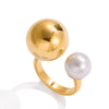 Yori Imitation Pearl Metal Pvd Plated Geometric Finger Ring Texture Jewelry Gift - Image 7
