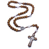 Wooden Antique Cross Rosary Pendant Necklaces Jesus Saint Benedict Beaded Necklaces for Men Women Handmade Jewelry Gifts - Image 1