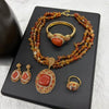 Vintage 4pcs Necklace Earring Ring Bracelet Crystal Stone Jewelry Sets for Women Amethyst Tigers Eye Statement Jewelrys - Image 1