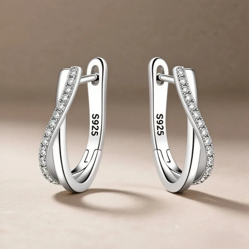 Twisted Line Hoop Earrings with Cubic Zirconia Accents in Multiple Colors - Image 1