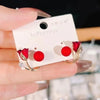 Imitation Pearl Crystal Black Red Tulip Flower Curved Back Hang Post Stud Earrings Two in One Jewelry Birthday Girl Gift - Image 1