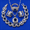 Square Cubic Zirconia Silver Wedding Jewelry Sets Earrings Necklace Bracelet Ring For Women Gift - Image 1