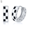 Silver Needle Black White Grid Hoop Earrings for Women Enamel Geometry Earrings Jewelry Gifts - Image 16