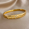Glossy Golden Stainless Steel Bracelet Women Carving Stars Moon Rhinestones Cuff Spring Bangle Jewelry Gifts - Image 5