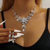 3PC Women's Black Gold Flower Necklace Earrings Jewelry Set Wedding Banquet Party Festival Gift - Image 6