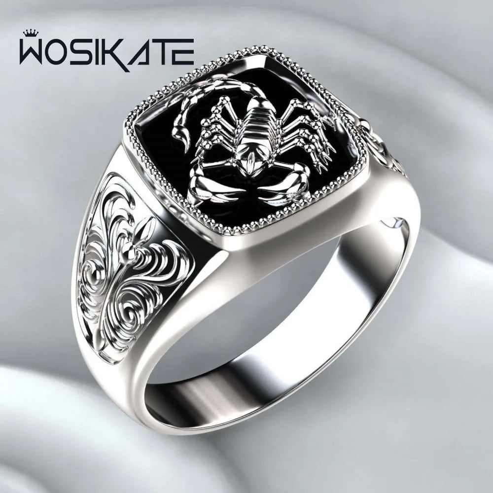 Wosikate Men's Ring Creative Scorpion Embossed Silver Jewelry Anniversary Party Gift Silver Jewelry Size8-12 - Image 1