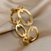 316L Stainless Steel Hollow Oval Chain Cuff Bracelet Bangle For Women Men Simple Gold Plated Stackable Jewelry - Image 8