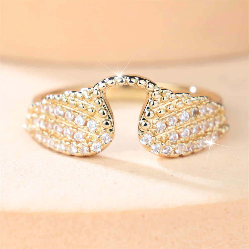 White Zircon Small Stone Cute Angel Wings Ring Vintage Gold Color Wedding Bands Engagement Rings For Women Minimalist Jewelry - Image 1