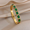 Vintage Green Zircon Block Bamboo Knot Stainless Steel Bangle for Women Golden Spring Bracelet Lady Jewelry Gift - Image 2