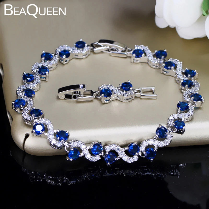 BeaQueen Charming Dark Blue Crystal Women Tennis Bracelets with Cubic Zirconia Stone Brides Party Accessories Jewelry Gift - Image 1