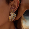 Personality Simple Geometric Fan-shaped Two-color Earrings Gold-plated Stainless Steel Jewelry - Image 1
