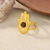 Vintage Stainless Steel Brown Stone Rings For Women Open Adjustable Charm Finger Ring Maillard Jewelry - Image 5