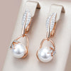 Crystal Flower Pearl Drop Earrings for Women Rose Gold Silver Color Mix Boho Ethnic Wedding Jewelry Gift - Image 1