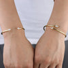 Gold Plated Geometric Women Jewelry Sparking Tear Drop CZ Wrap Open Adjusted Cuff Bangle - Image 5