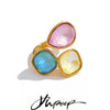 Stainless Steel Colorful K9 Crystal Open Adjustable Ring Golden Pvd Plated Finger Jewelry - Image 1
