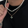 PuRui Four-Pointed Star Rhinestone Pendant Necklace for Men Boho Imitation Pearl Chain Necklace Jewelry - Image 1