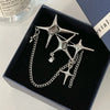 Four-Pointed Star Pins Brooch Rhinestone Inlaid Long Chain Stars Tassel Badge Lapel Pin Jewelry Collar Accessory Gift - Image 1