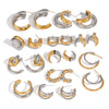 Two Tone Silver Color Gold Color Tone Oval Hoops Layered Triple Huggy Huggie Hoops Small Stud Mixed Metal Minimal Busines - Image 6