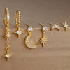 6PCS Cubic Zirconia Chain Star Moon Hoop Earring Set for Women Stainless Steel Pendant Cartilage Piercing Jewelry - Image 3