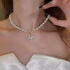 Imitation Pearl Necklace with Heart Pendant - Image 2
