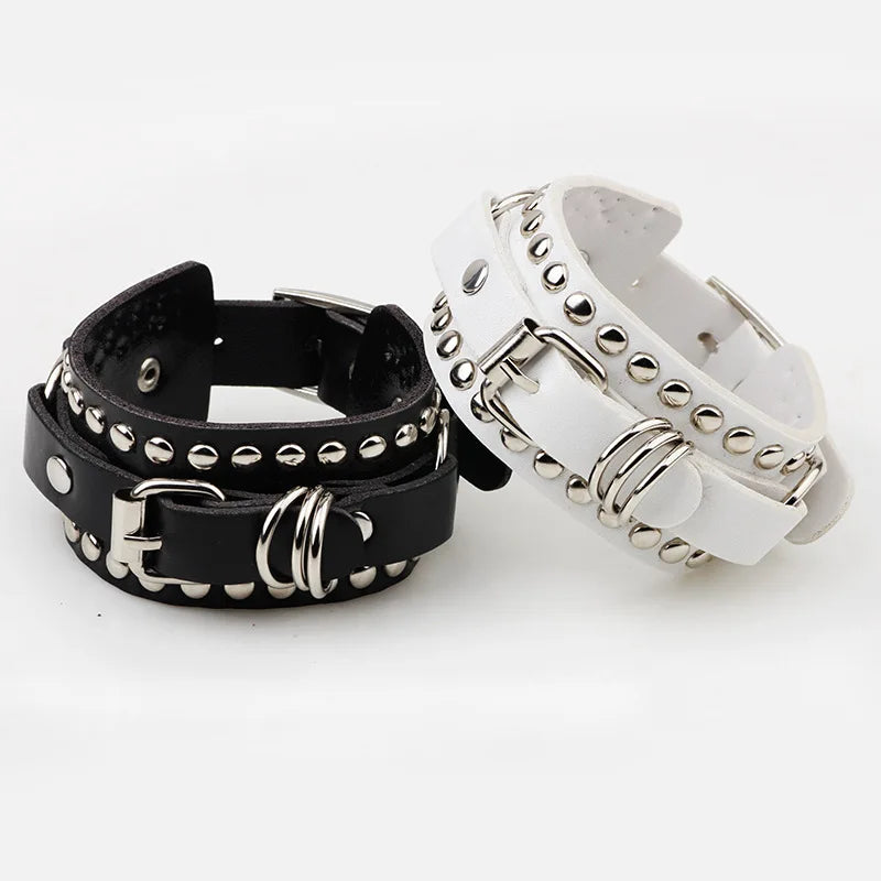 Black Leather Wristband Bracelet Cuff Goth Gothic Punk Bracelets Women Men Spikes Rivet Stud Bangle Cosplay Rock Unisex Jewelry - Image 1