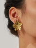Vintage Gold Stainless Steel Flower Metal Earrings Rings Set Floral Modern Women Gift - Image 2