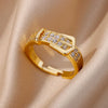 Chain Hollow Out Rings For Women Gold Color Stainless Steel Zircon Cross Open Ring Wedding Aesthetic Jewerly Gift - Image 4