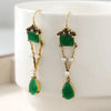 Court Style Geometry Synthetic Emerald Golden Drop Earrings for Women Vintage Banquet Occasion Jewelry Crafts - Image 2
