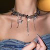 Silver Color Hollow Star Choker Necklaces For Women Long Tassel Rhinestone Imitation Pearl Chain Necklaces Statements Jewelry K - Image 2