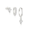 3PCS Unique Cubic Zircons Star Dangly Hoop Earrings Set for Women Tiny Stud Ear Cartilage Piercing 3 Holes Mismatched Jewelry - Image 11