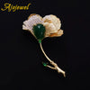 Ajojewel Korean Retro Golden Ginkgo Leaf Brooches For Women Rhinestone Plant Jewelry With Green Stone - Image 1