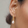 Simple Temperament Teardrop-shaped Imitation Pearl Pendant Stainless Steel Hoop Earrings for Women Daily Commuting Jewelry Gifts - Image 1