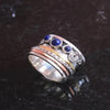 Lapis Lazuli Three Tone Ring Meditation Band Boho Silver Color Jewelry - Image 2