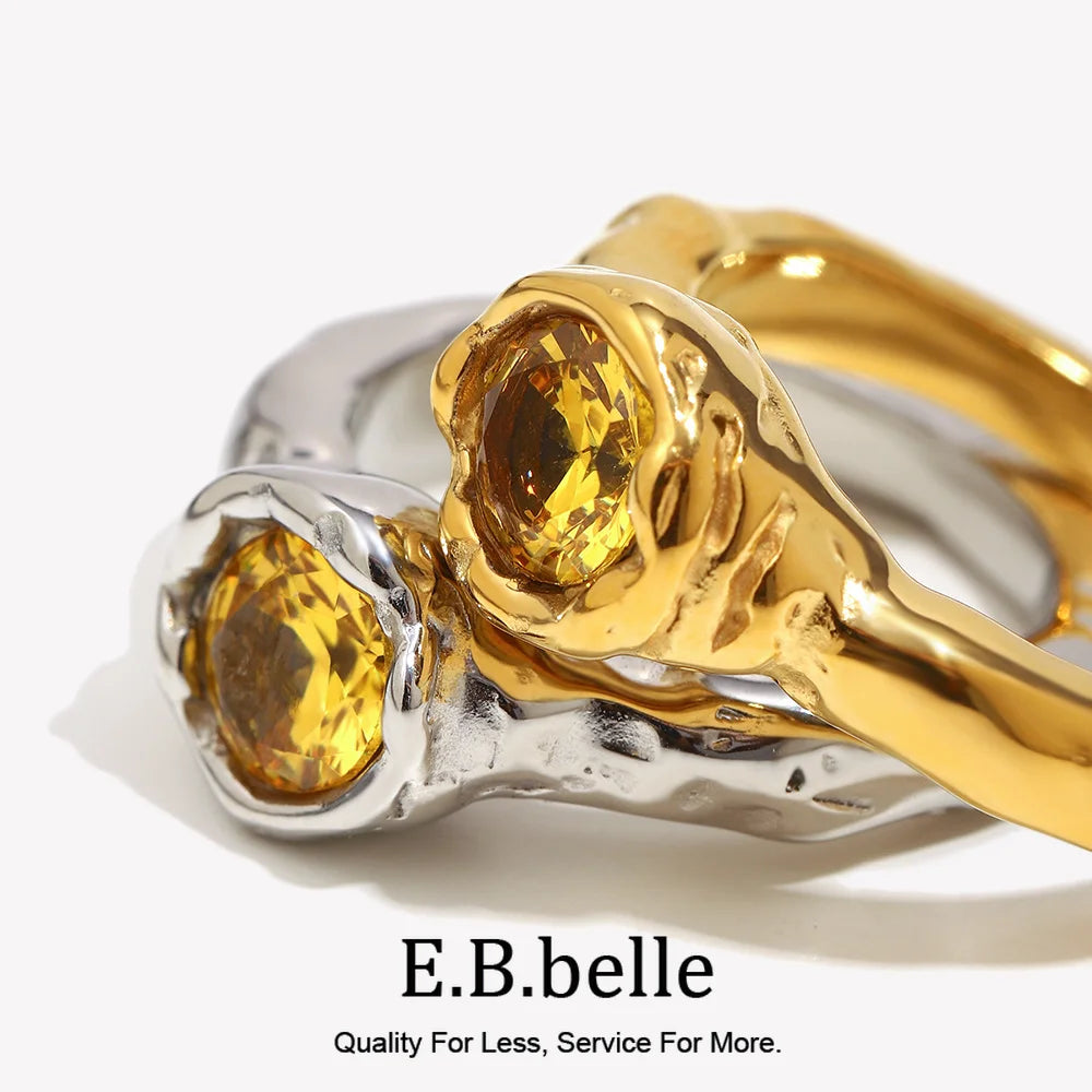 Women's Shiny Single Champagne Color Zircon Thin Rings Gold Plated Stainless Steel Jewelry Accessories - Image 1