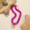 Colorful Acrylic Bead Choker Necklace with Heart Pendant - Image 36