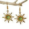 Bohemian Sun Earrings for Women, Vintage Gold Pendant with Green Stone, Gothic Cold Wind Ear Hook Jewelry - Image 1