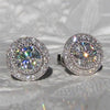 Round Halo Cubic Zirconia Stud Earrings in Silver-Tone or Gold-Tone - Image 3