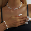 Simulated Pearl Crystal Bridal Jewelry Sets Simple Women Choker Necklace Earrings Bracelet Wedding Jewelry Sets - Image 2