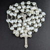 White Heart Rosary Necklace For Women Virgin Mary Cross Inri Pendant Long Chain Men Religion Prayer Party Jewelry Accessories - Image 1