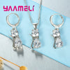 Silver Color Jewelry Sets for Woman Girls Shining Austrian Crystal Cute Cat Pendant Necklace Huggie Earring - Image 21