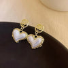 Flower Pearl Heart Drop Earrings Silver Needle Hollow Out Earrings Retro Accessories Women Wedding Jewelry - Image 4