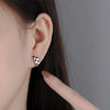 Silver Needle Black White Grid Hoop Earrings for Women Enamel Geometry Earrings Jewelry Gifts - Image 4