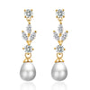 Korean Flower Earrings Shiny Leaf Zircon Imitation Pearl Drop Earring Bridal Wedding Jewelry Gifts - Image 5