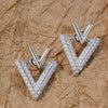 Letter Double V Stud Earrings, Sense Front and Rear Two Wear Size V-Shaped Full Zircon Niche Rhombus Versatile Earrings - Image 4