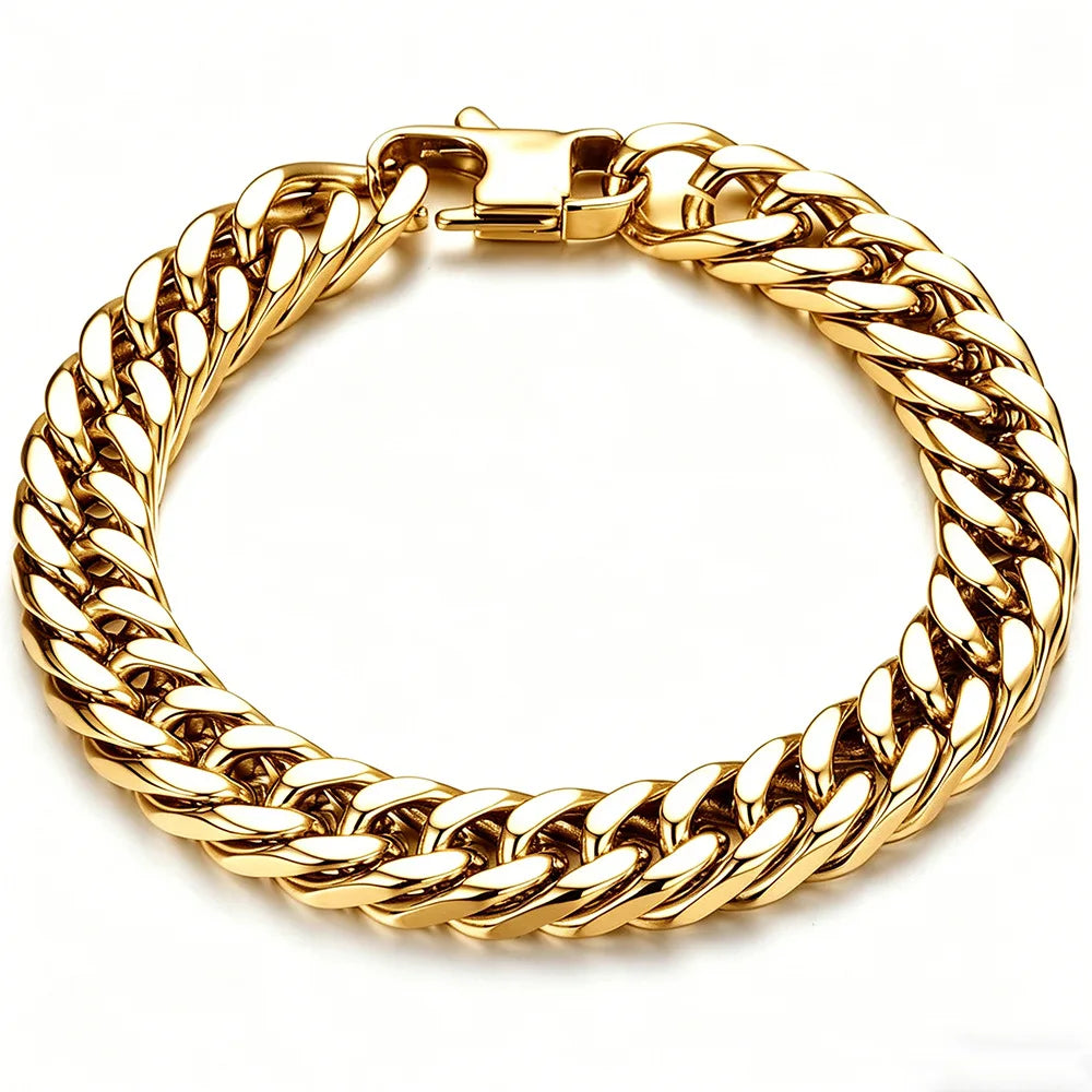 Men's Gold Plated Cuban Link Bracelet 316L Stainless Steel Thick Curb Chain Wristband Hip Hop Punk Metal Hand Chain Male - Image 1