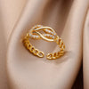 Chain Hollow Out Rings For Women Gold Color Stainless Steel Zircon Cross Open Ring Wedding Aesthetic Jewerly Gift - Image 3