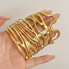 Irregular Hollow Geometric Chunky Bracelet for Women Simple Hammered Stainless Steel Gold Plated Cuff Bangle Jewelry Gift - Image 3