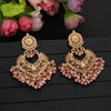 Boho Gold Color Heart Shape Carved Flower Dangle Earrings for Women Indian Jhumka Earrings Retro Pink Beads Tassel Jewelry - Image 1