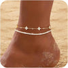 2Pcs Gold Plated Clover Tennis Anklet Set CZ Layered Stackable Chain Ankle Bracelets for Women Summer Beach Foot Jewelry - Image 1